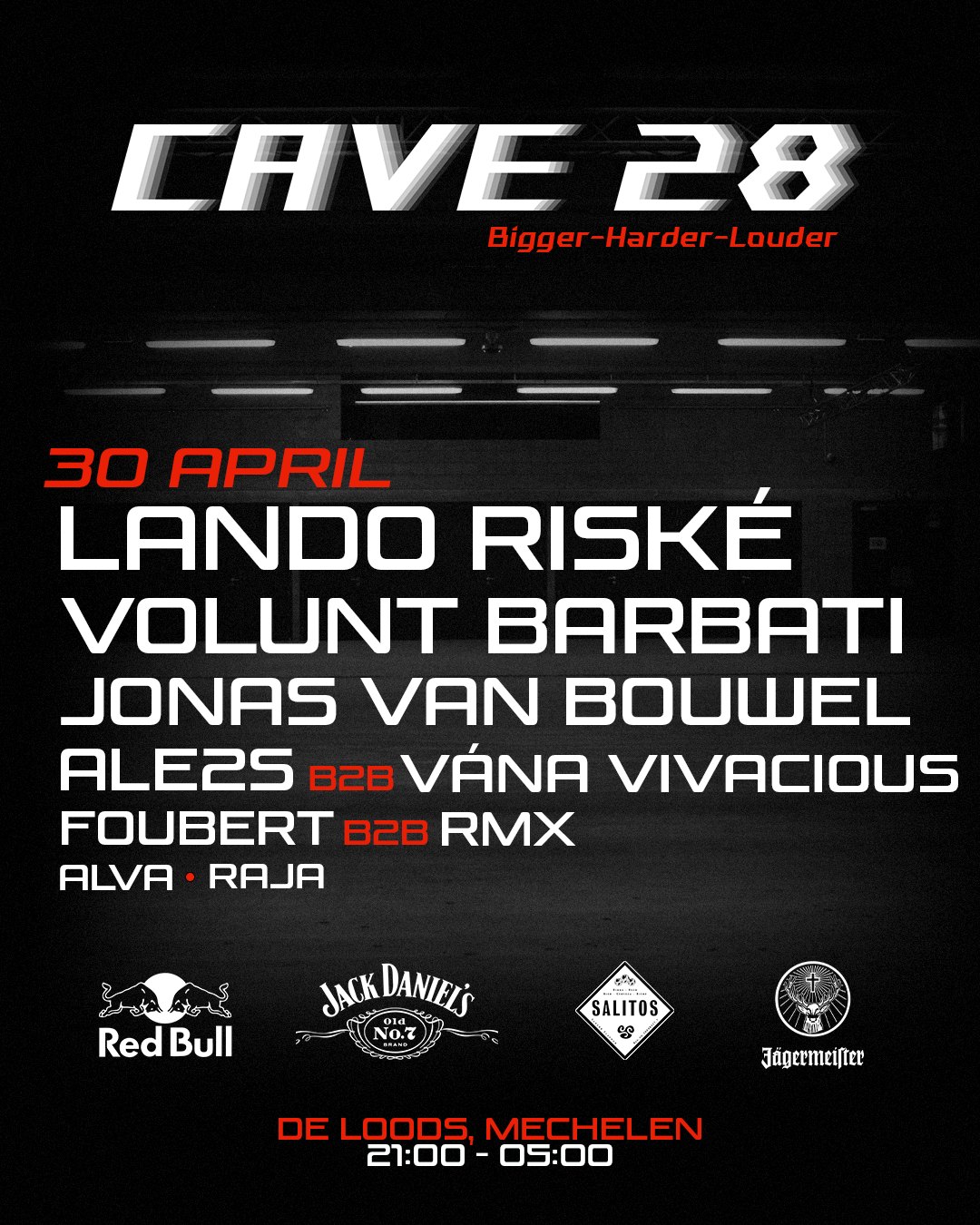 Flyer for CAVE 28: Bigger. Louder. Harder!!!, 30 April 2025